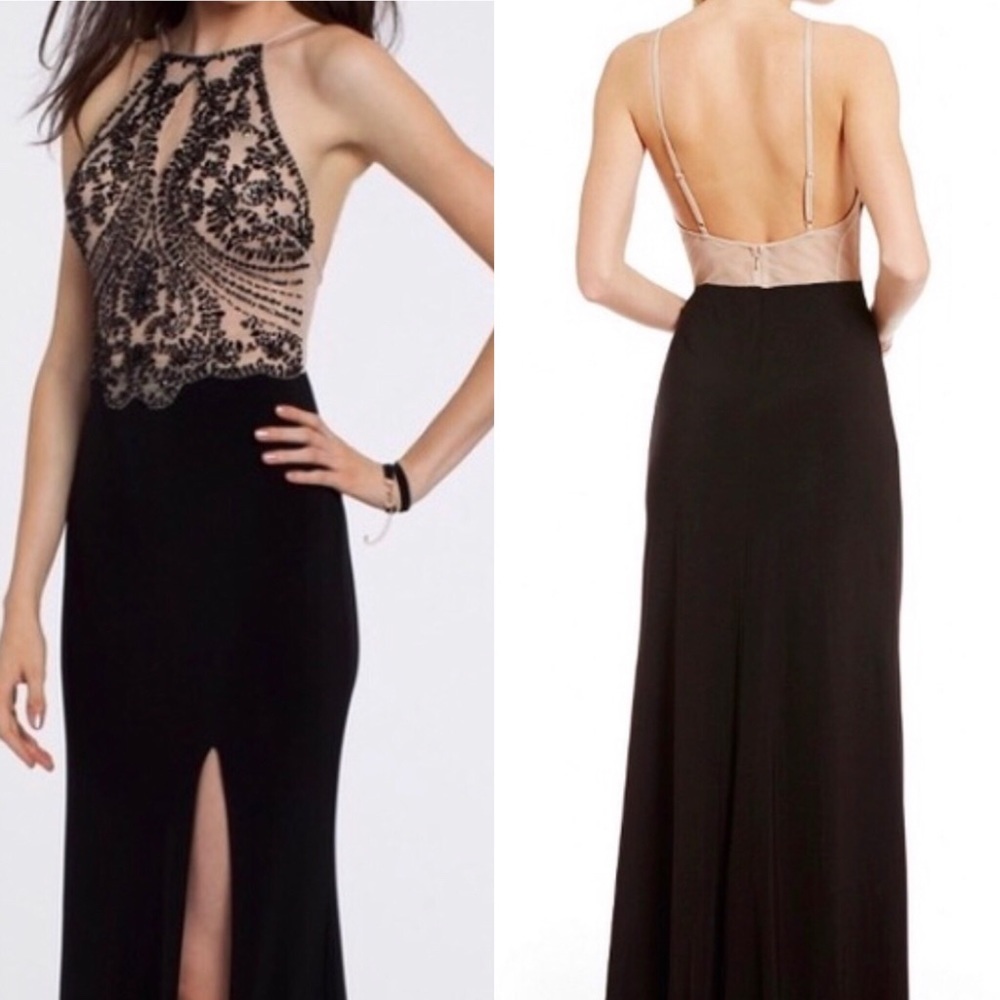 Stacy Sklar black beaded evening gown prom floor length Dress size 3